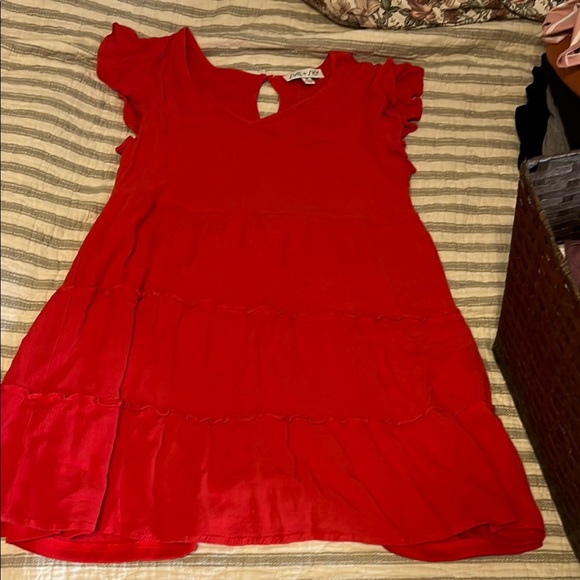 She + Sky Dresses & Skirts - Vibrant Red Dress with Ruffle Sleeves